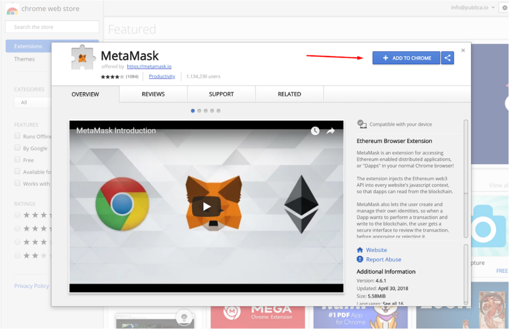 Chọn Add to Chrome để bắt đầu cài đặt Metamask