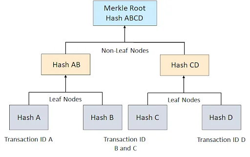 Hình ảnh minh họa các hàm băm Hash hoạt động trong Merkle Root