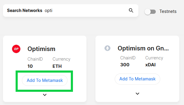 Thêm Optimism vào ví Metamask