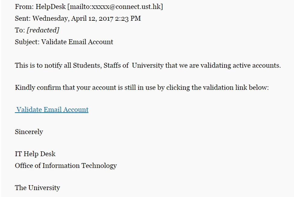 Hình ảnh minh họa email của cuộc tấn công độc lại Phishing Attack