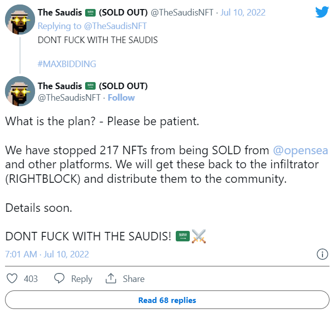 Thông tin bán hết NFT của The Saudis