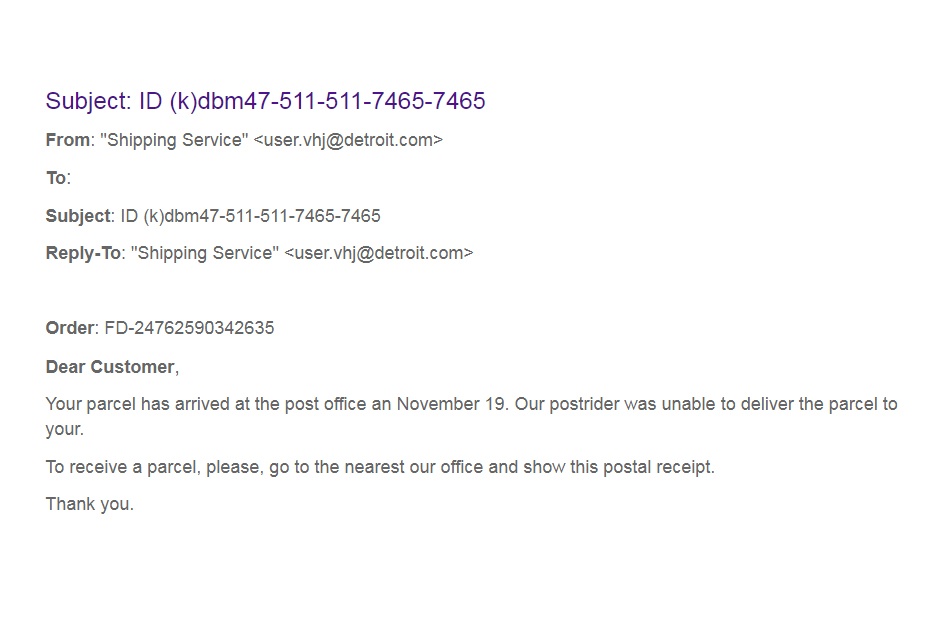 Ví dụ về Email tấn công lừa đảo gửi hàng quốc tế FedEx