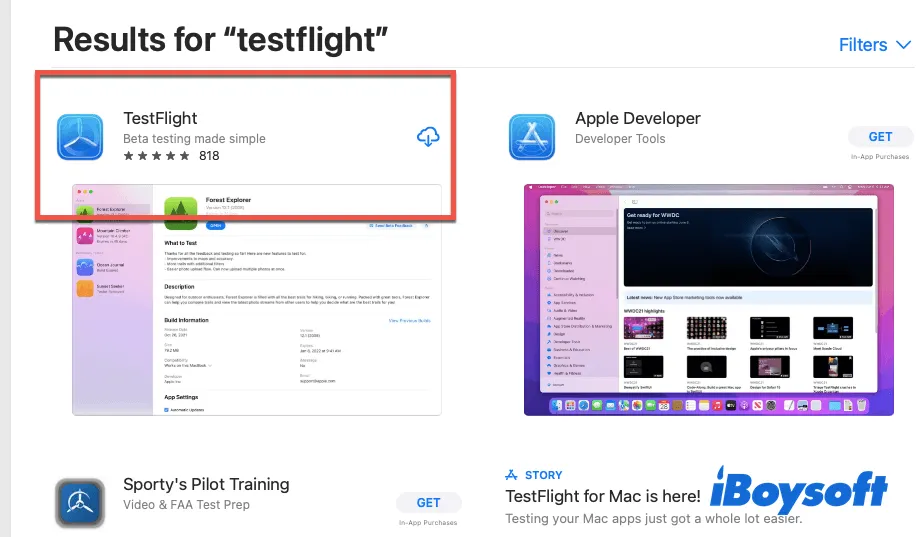 Ứng dụng Testflight trong App Store